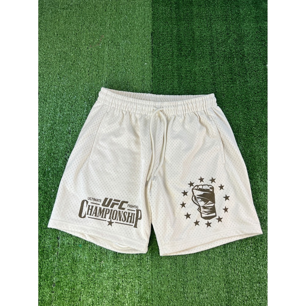 NWT UFC Fighting Championship Mesh Athletic Shorts Cream Mens Small 0013-569